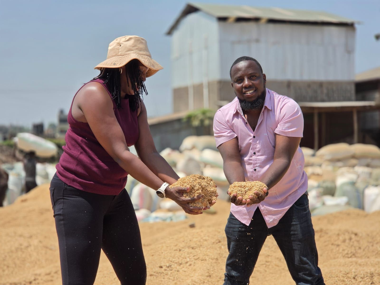 ENKOP and Pure Plant Organics reviewing rice husk feedstock supply in Mwea, Kenya